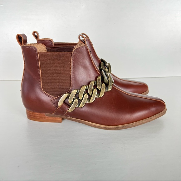 ANTHROPOLOGIE Kelsi Dagger Slow Cafe Leather Thick Chain Ankle Boots Sz 8 NWOT - Picture 4 of 13